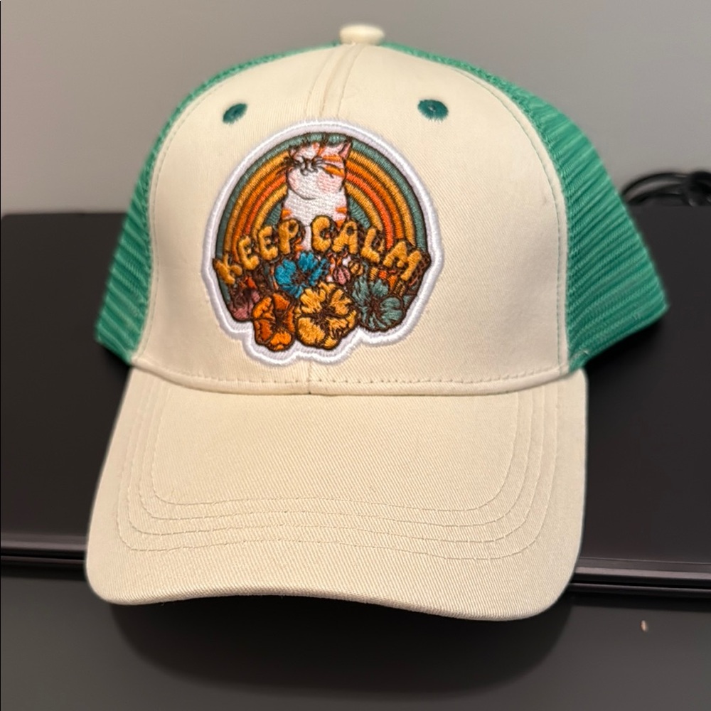 Mellow Meow Trucker Hat Keep Calm Embroidered with Cat